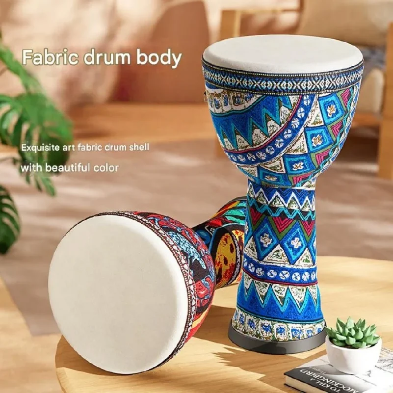 8-inch African Drum,Djembe Hand Drum,Goatskin Drum Surface with Shoulder Strap Percussion Musical Instrument  for Beginners