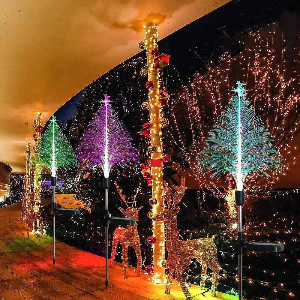 Luces de Navidad de fibra óptica Solar para exteriores, luz LED impermeable, decoración de paisaje, atmósfera de jardín, luces de Navidad