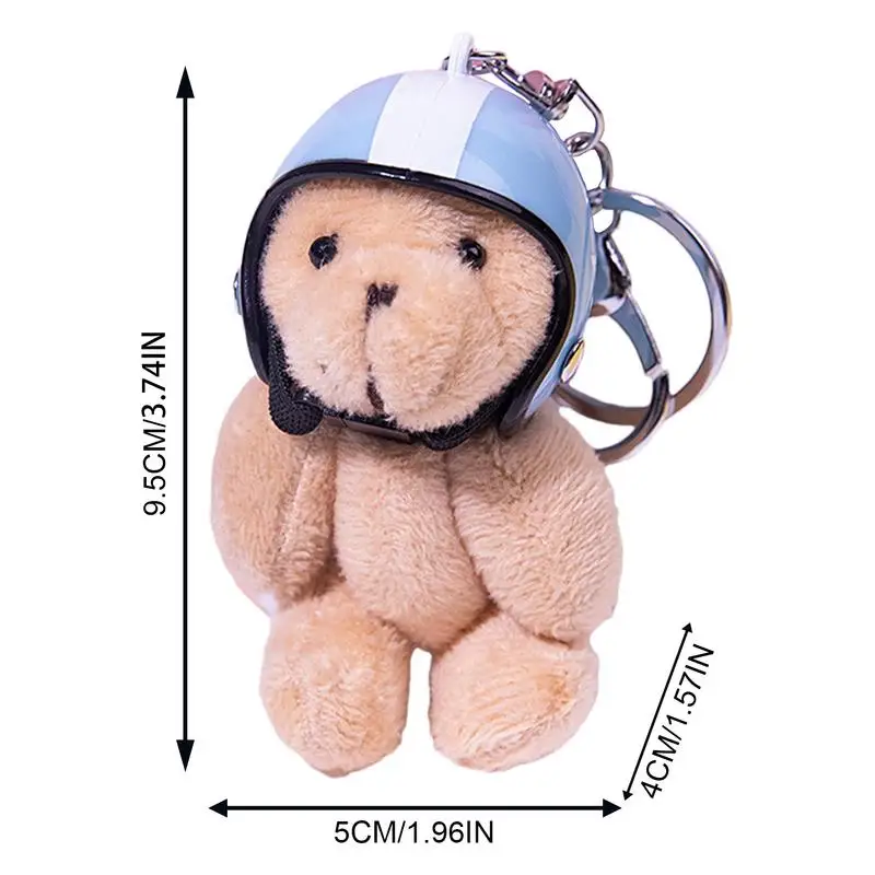 Plush Bear Keychain Bear Wearing Motorcycle Hat Stuffed Animals Keyring Pendant Animal Key Ring Hang Ornament Furry Backpack