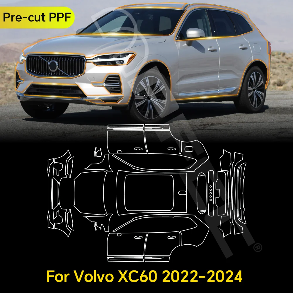 

For Volvo XC60 2022-2024 TPU Paint Protection Film Clear Bra Car Body Pre-cut PPF Anti-scratch Resistant Kit Repairable Cover