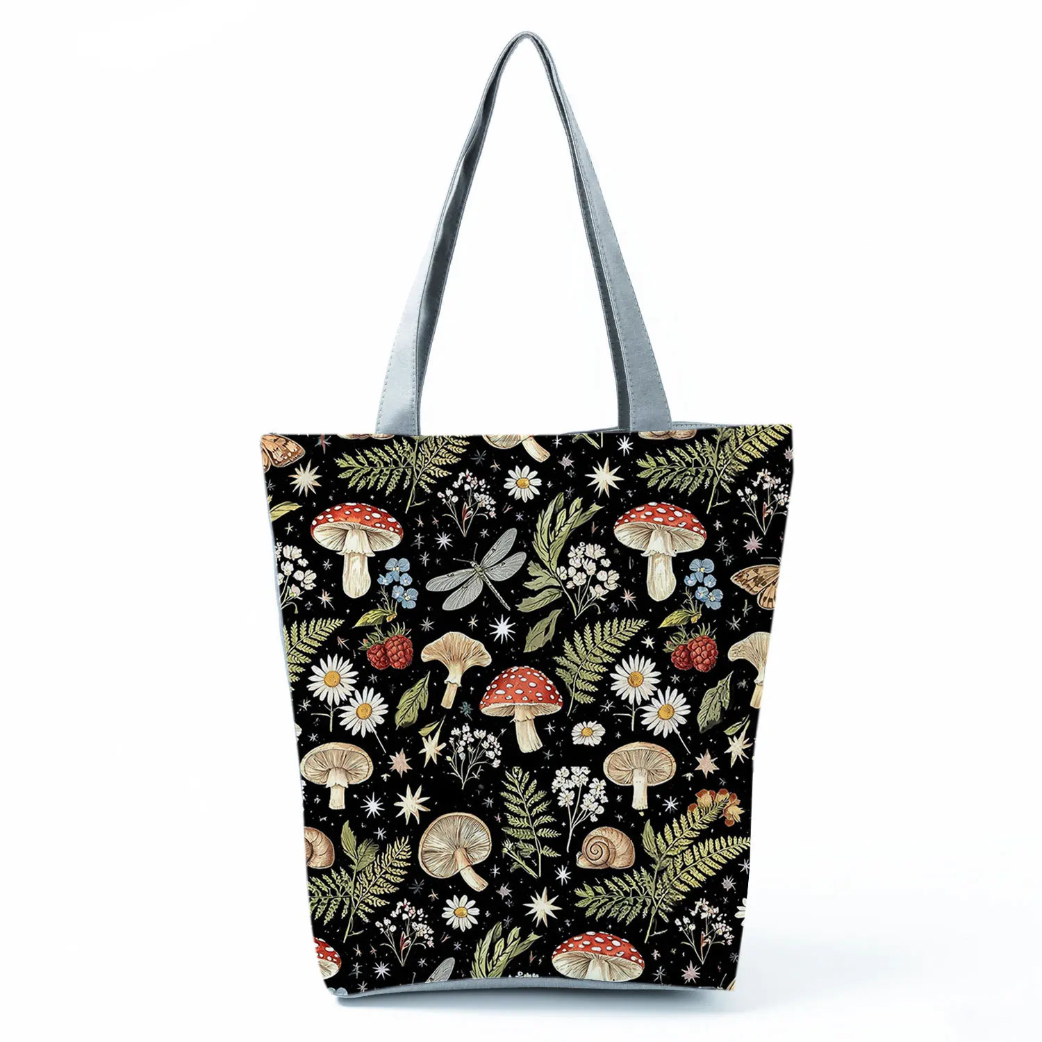 Enchanted Mushrooms Printed Women Handbags Large Capacity Shoulder Bag Casual Shopping Bag Foldable Portable Outdoor Tote Bolso