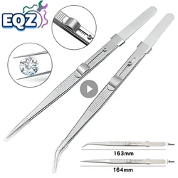 Professional Stainless Steel Tweezers Adjustable with Buckle Slide Lock Antistatic for Diamond Gem Jewelry Making Precision Tool