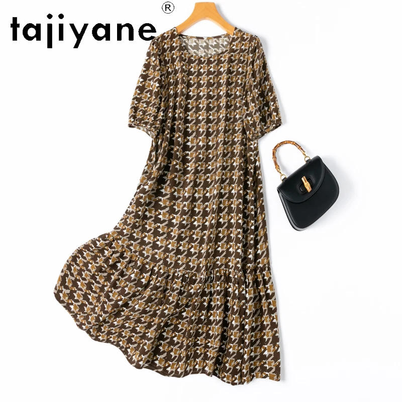 

TAJIYANE 100% Mulberry Silk Womens Dress Elegant Dresses for Women Summer Clothes Dresses 2024 Fashion Long Dress Туника Пляжная