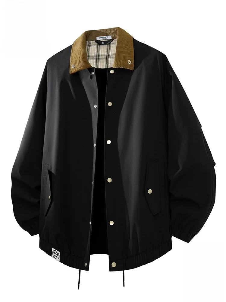 

PaulFrank American Retro Color Blo Work Jaet Men's Autumn High Faion Trendy Collar Coat Loose Fit Youthful Polyester Fiber