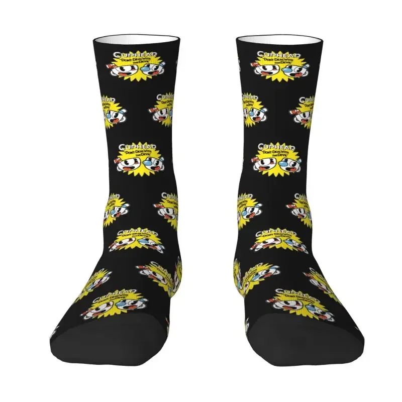 Hot Game Cuphead Mugman Men Women Crew Socks Unisex Cute Spring Summer Autumn Winter Dress Socks