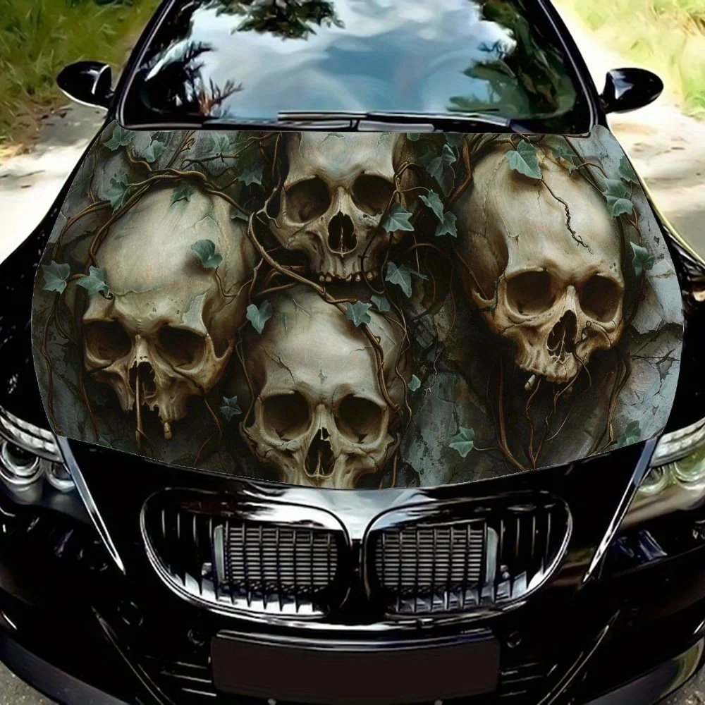 

Gothic Quartet of Skulls Car Hood Vinyl Wraps Sticker, Car Engine Decal, Waterproof Self-adhesive Car Packaging Cover, Universal