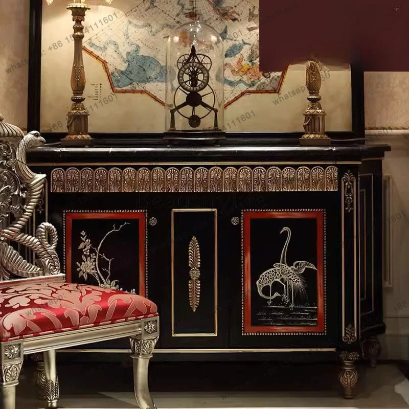 

Neoclassical solid wood entrance cabinet European-style painted dining side cabinet customization