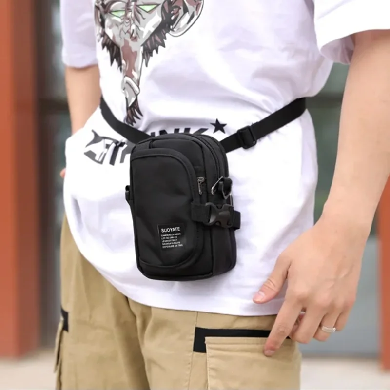 

New Men's Shoulder Bag Multi-functional Unisex Waist Hanging Bag Oxford Cloth Crossbody Mobile Phone Change Multi-slot Mini Bag
