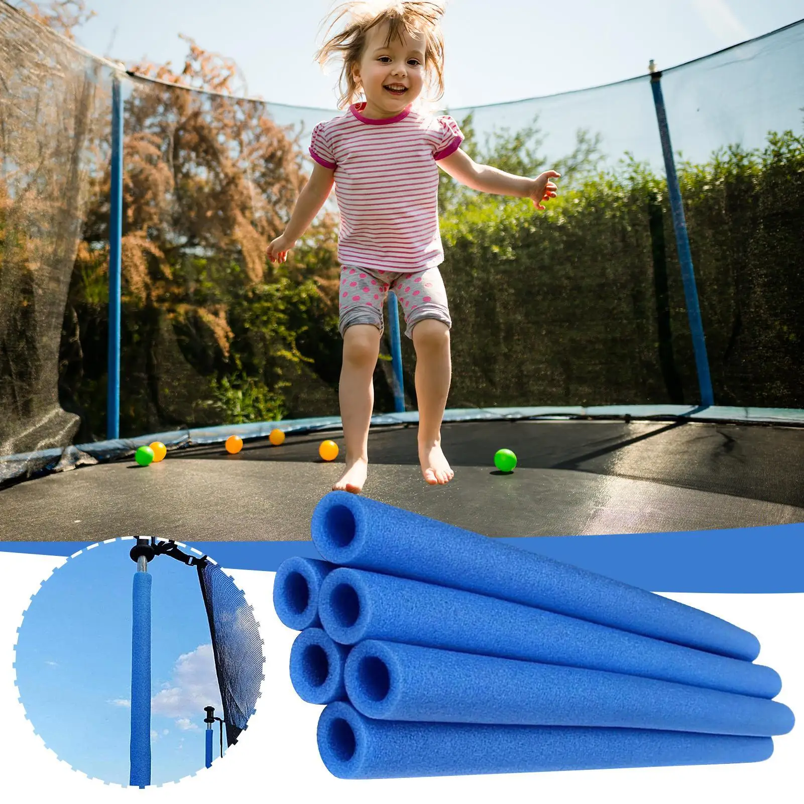6 Stück Trampolin-Stangen-Schaumstoffhüllen, Ersatzhüllen für Trampolin-Stangen, PE-Schaum, 88 cm, Trampolin-Stange, Sprungstabilität gewährleistet