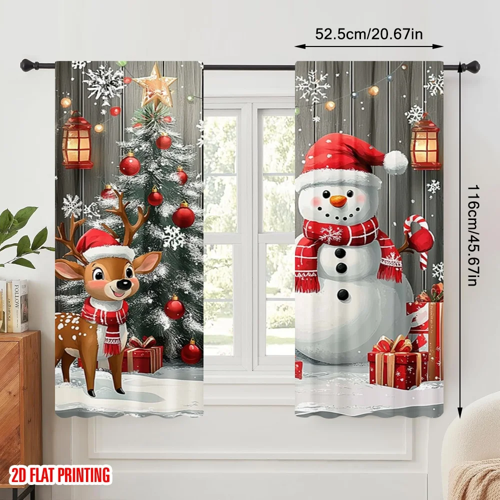 2pcs 2D flat printing Party Window Curtains Christmas snowman6 Fabric Without Electricity Festive Wall Decor Use for Decorations