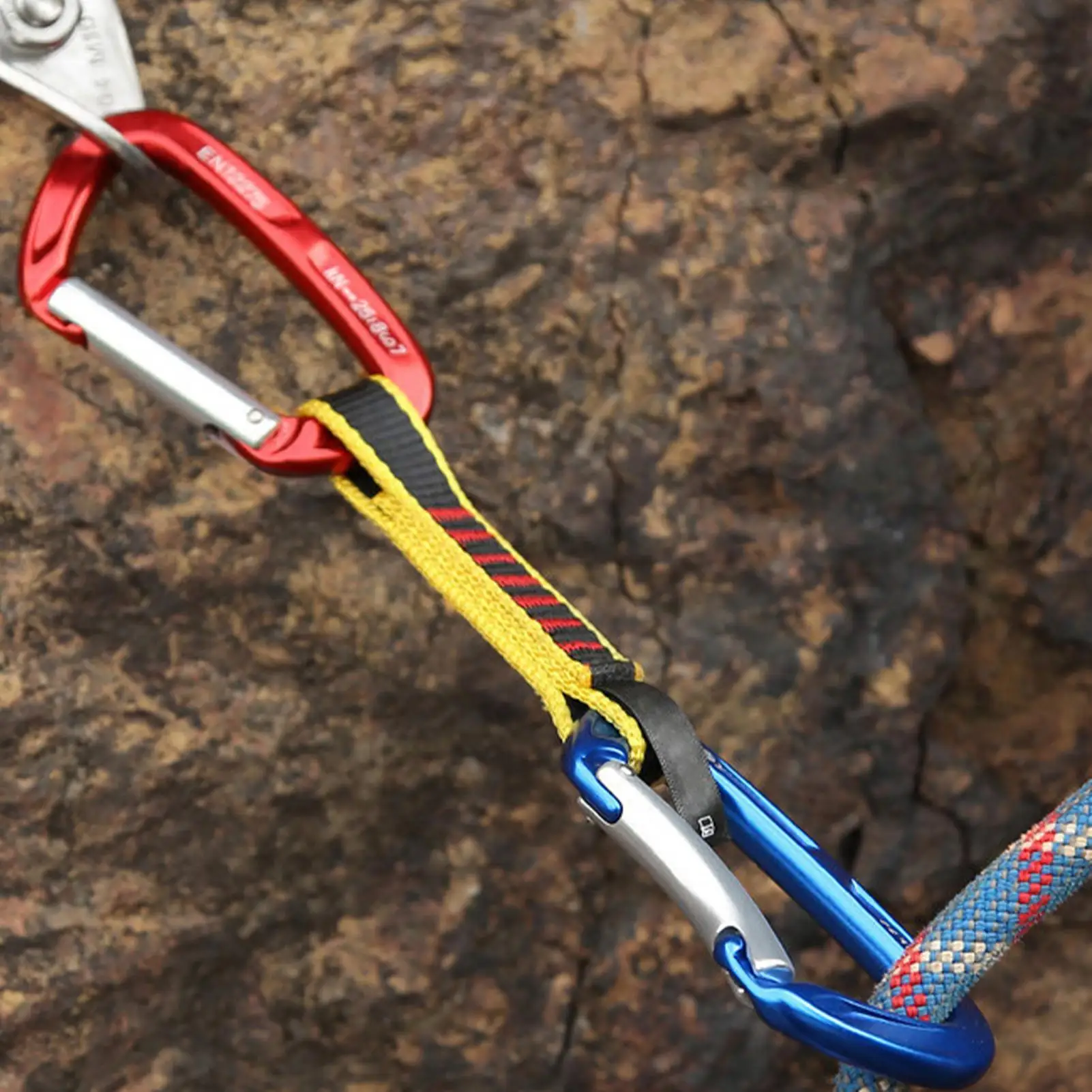 อุปกรณ์คล้องเชือกสำหรับปีนเขา คาราไบเนอร์สำหรับปีนเขา อุปกรณ์เสริมสำหรับการปีนเขา ควิกดรอว์สำหรับการผจญภัยกลางแจ้ง แคมป์ปิ้ง เดินป่า และการเดินทาง