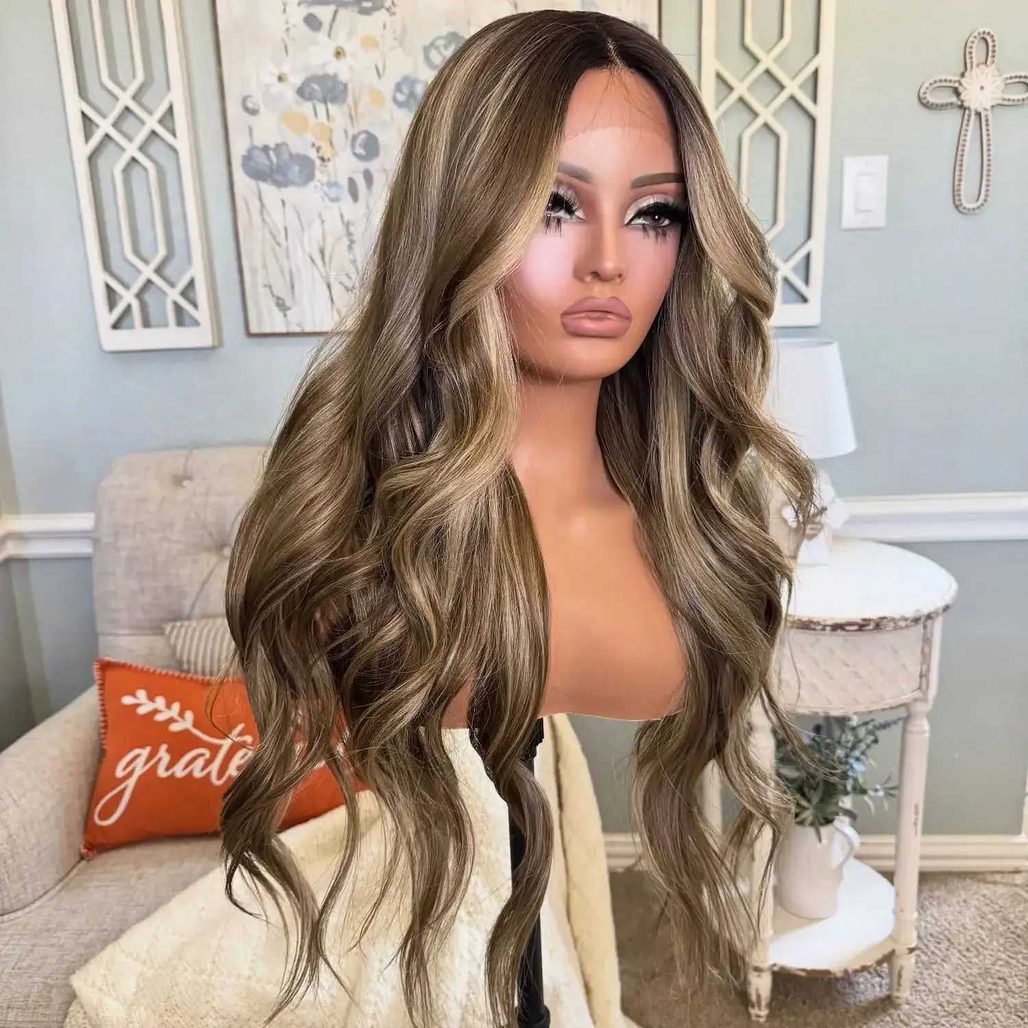 13x4 أومبير تسليط الضوء على السويسري HD شفافة الدانتيل شعر مستعار أمامي الكرمل البني لينة Balayage الجسم موجة غلويليس الباروكات الشعر الاصطناعية