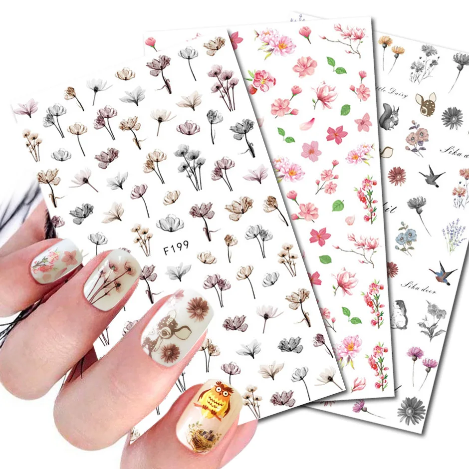 3D Dandelion Peach Blossom Maple Leaf Nail Sticker Nail Art Decoration Color Flower Nail Decal Nail Art Supplies Nail Parts