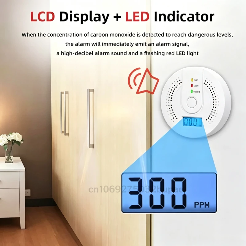 LCD Digital Carbon Monoxide Detector CO Gas Alarm Sound‑light Warning Indoor Household Safety Monitor for Home Bedroom