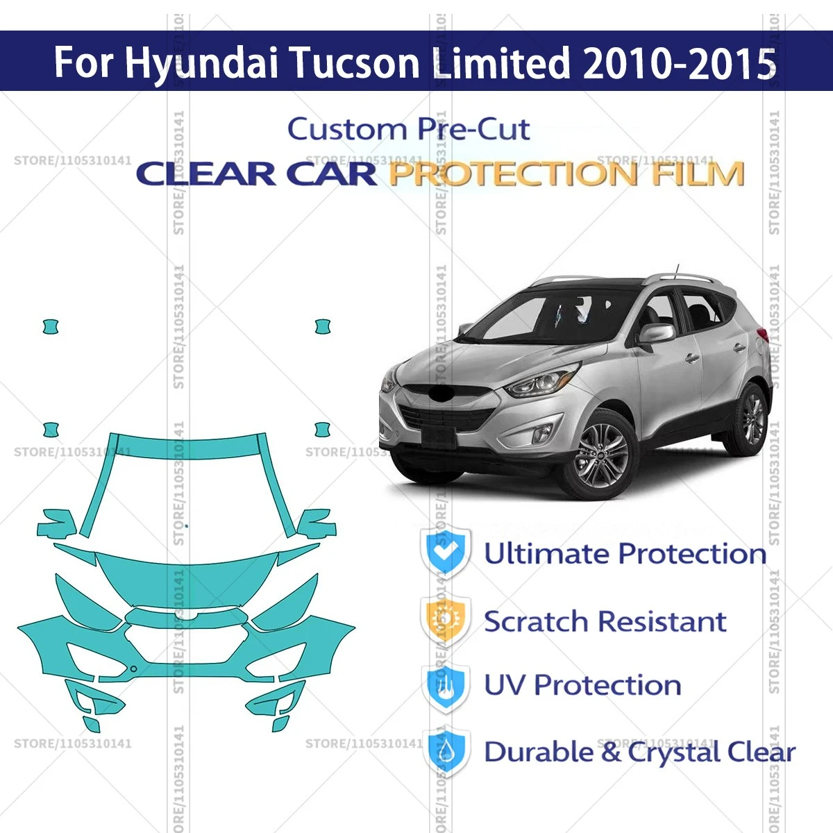 

For Hyundai Tucson Limited 2010-2015 Pre-Cut Paint Protection Film PPF Transparent Car Film Automotive PPF Front Kit