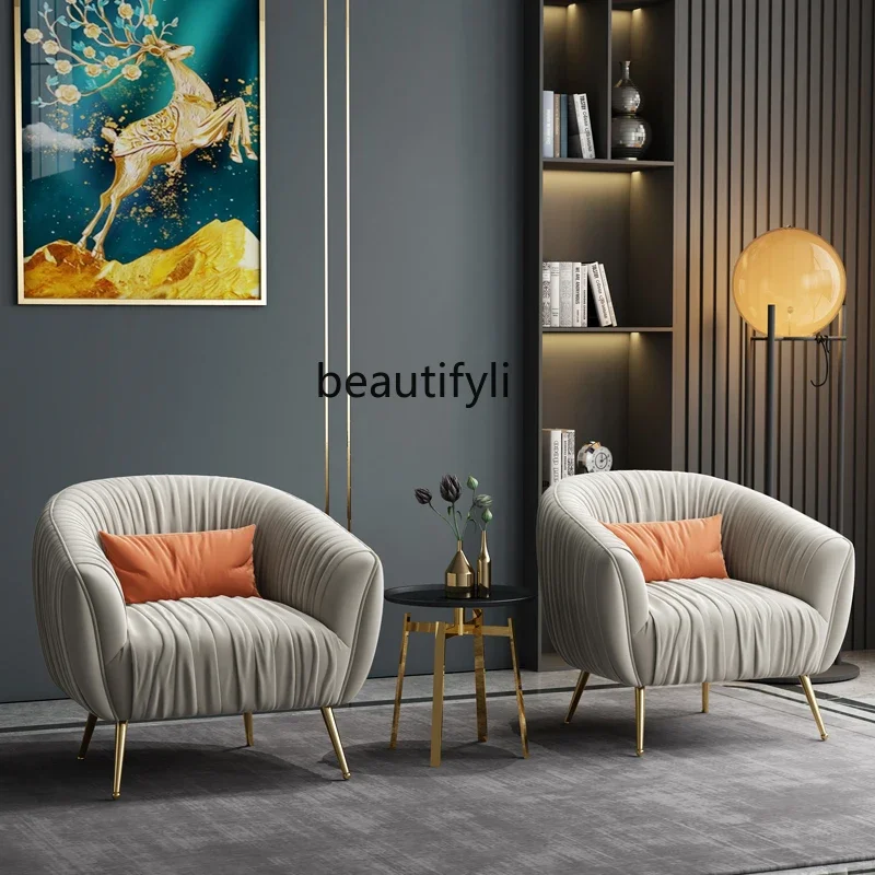 

smt03 Cream Style Single-Seat Sofa Chair Light Luxury Leisure Chair Solid Wood Nordic Armchair