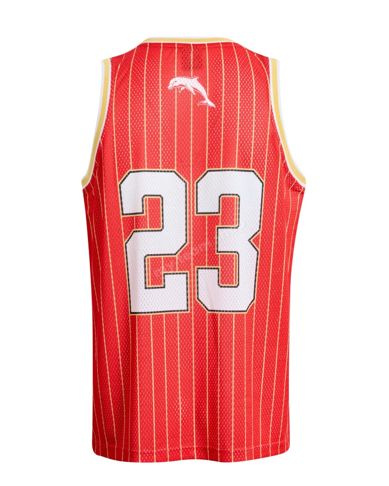 Men Women Kids Dolphins 23# Retro Basketball Singlet Red Mesh Sleeveless Jersey Vintage Pinstripe Training Fan Sports Tank Top