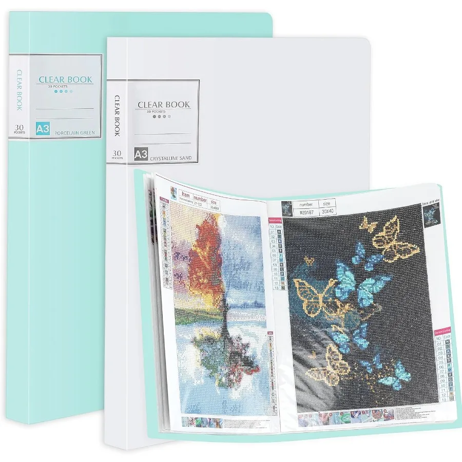 Libro de almacenamiento de pintura de diamante A3, libro de presentación de almacenamiento de arte de diamante grande de 30x40 con 60 páginas, arte de pintura de diamante P, 2 paquetes