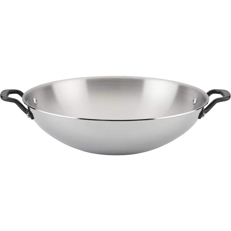 5-Ply Clad Polished Stainless Steel Wok,15 Inch