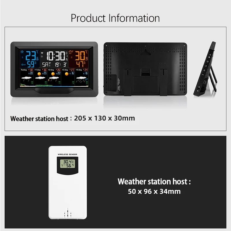 Tuya WIFI Smart Weather Station APP Control Multifunction Weather Monitor Indoor Outdoor Temperature Humidity Meter Color Screen