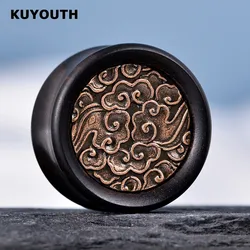 KUYOUTH Retro Wood Auspicious Cloud Pattern Ear Plugs Expanders Gauges Body Piercing Jewelry Earring Tunnels Stretchers 2PCS