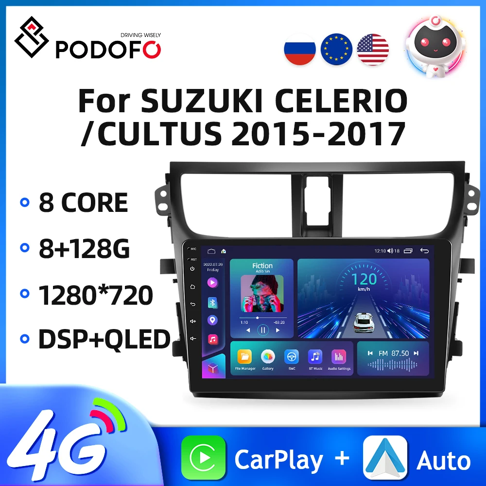 Podofo Android11 2Din Car Radio For SUZUKI CELERIO CULTUS 2015-2017 Car Stereo GPS Navigation WIFI Carplay Autoradio QLED Auto