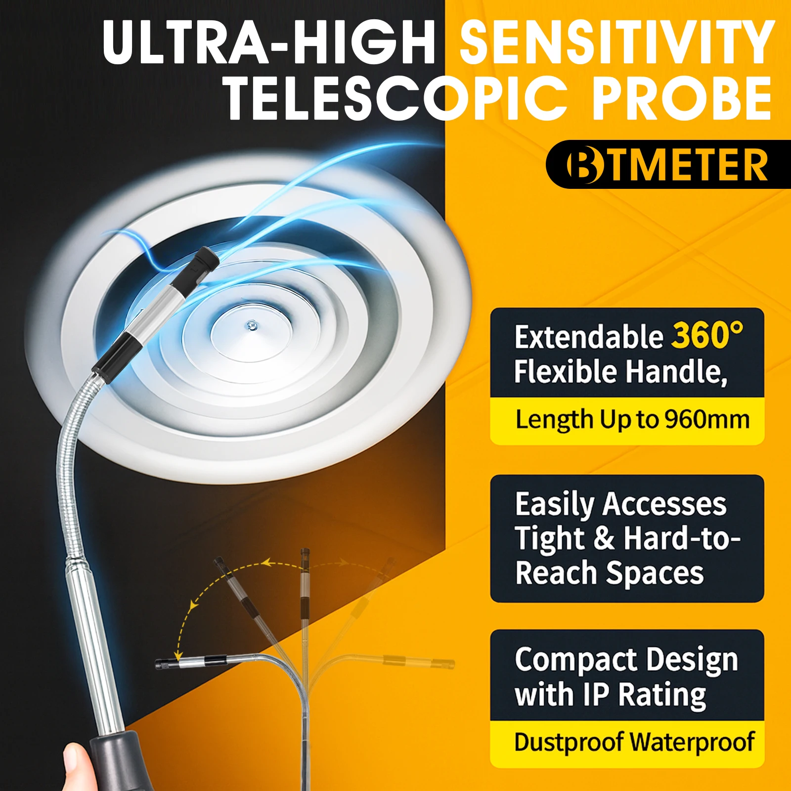Anemometer Genggam BT-9000F Model Terbaru 2025, Menggunakan Sensor Termal, Mampu Mengukur Kecepatan Angin Terendah