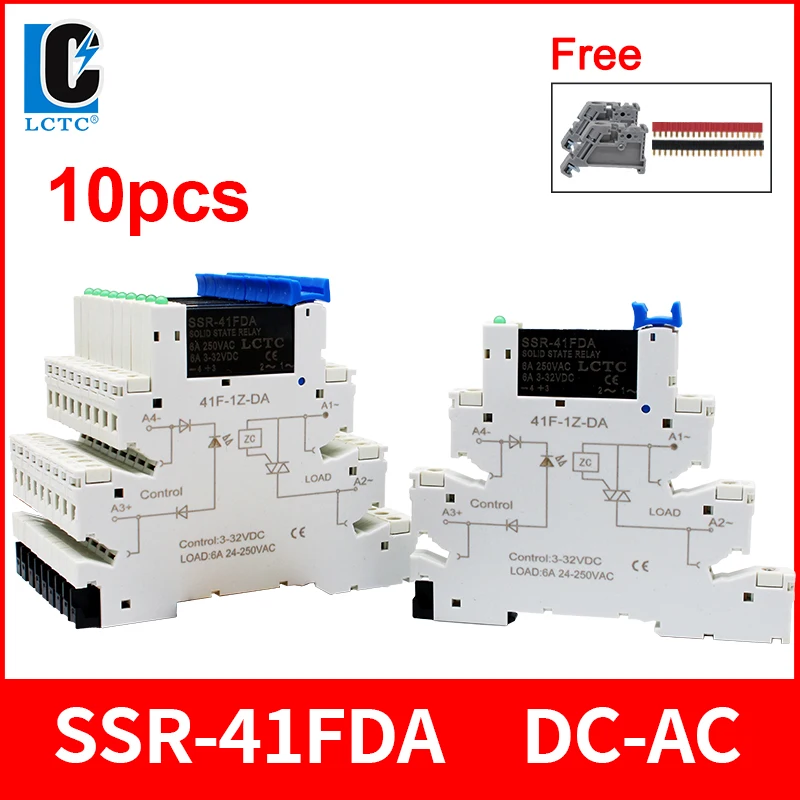 10PCS DIN Rail Mounted Solid State Relay Slim SSR Relay Module DC Control AC DC Control DC 6A SSR-41FDA/DD image 3