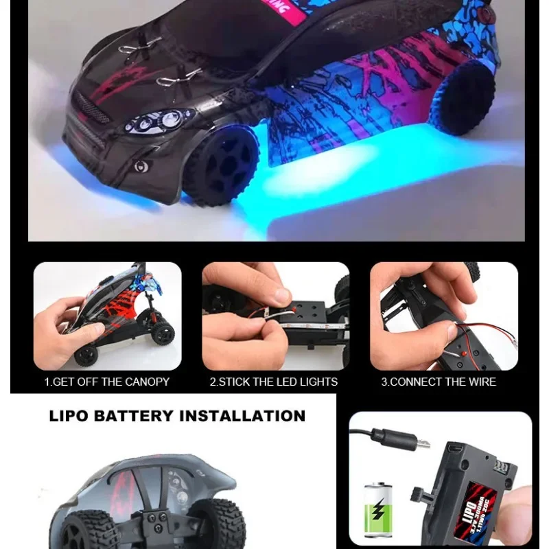 Cool Stuff RC Crawler ของขวัญ-1:24 Full Scale MINI RC รถยนต์,รีโมทคอนโทรลของเล่น, ความเร็วสูง RC Drift รถ WiFi HD กล้อง,สติกเกอร์ Kawaii