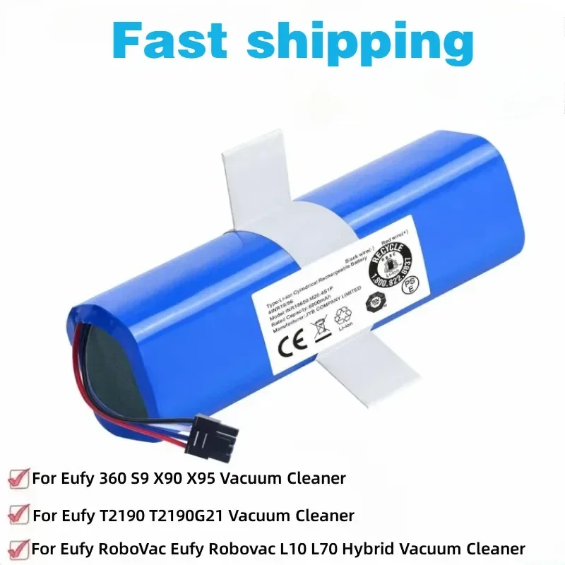 14.4V Robot Vacuum Cleaner Battery for Eufy Robovac L70 Hybrid T2190, Eufy 360 S9 X90 X95,INR18650M26-4S2P Sweeper Batteries