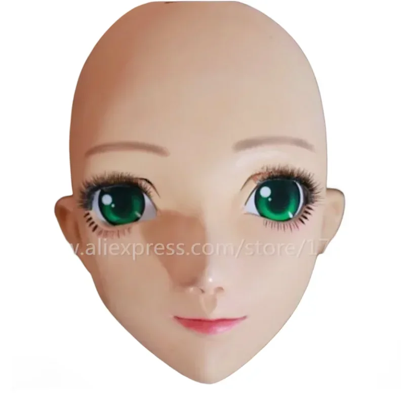 Kigurumi Face Cartoon Cosplay Silicone Half Head Mask Green Eyes High Quality Japanese Anime Role Kigurumi Masks Handemade