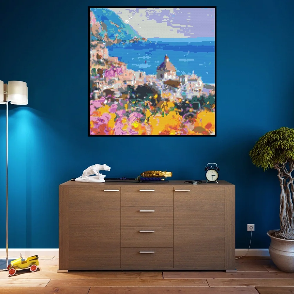 Décennie s de Construction à Faire Soi-Même, Peinture de Plusieurs Paysages Naturels, Vue Pixel Art, Mosaïque, Photo Personnalisée, Décoration de Maison, Cadeau pour Enfant et Adulte