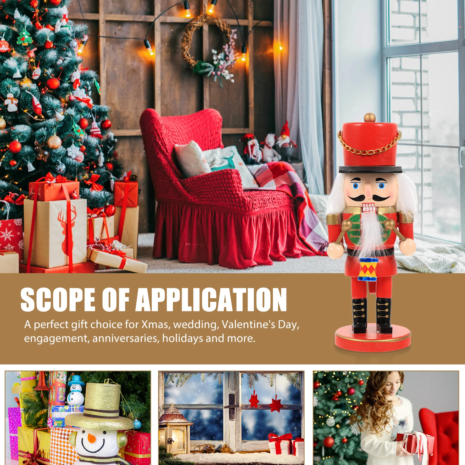 

1pc Wooden Christmas Nutcracker Ornament Desktop Holiday Decoration Xmas Traditional Craft Vintage Home Decor Gift For Wedding
