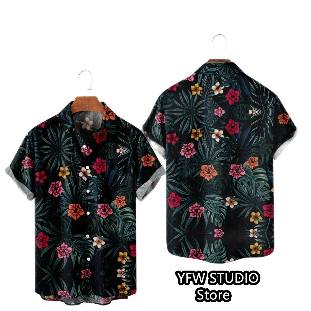 Hawaii Tropischer Stil Papageien-Druck Kurzarm Aloha-Hemden Kubanischer Stil Sommer Plus Size Lässige neue Herrenhemden – Detail 21