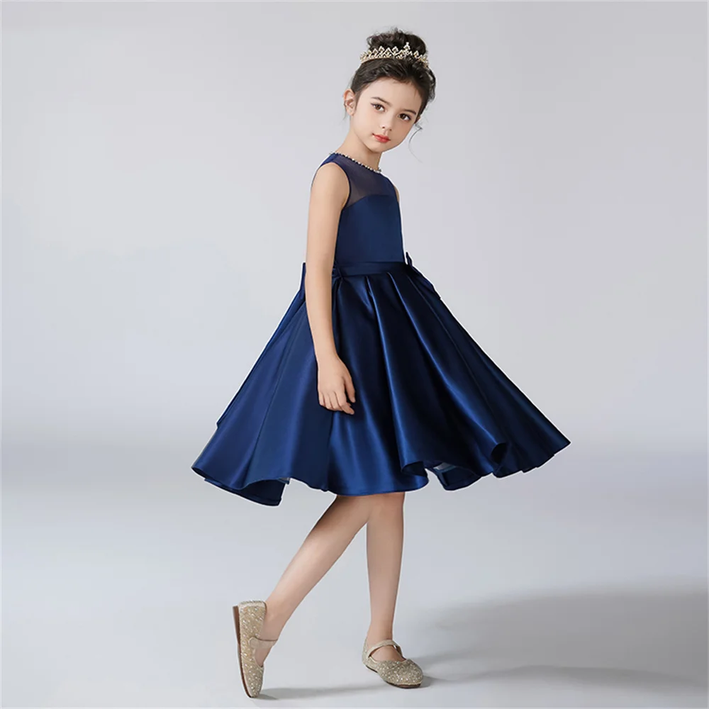 Dideyttawl Customized Satin O-Neck Dress For Girl Flower Flower Girl Dresses Sleeveless Kids Birthday Formal Princess Gowns