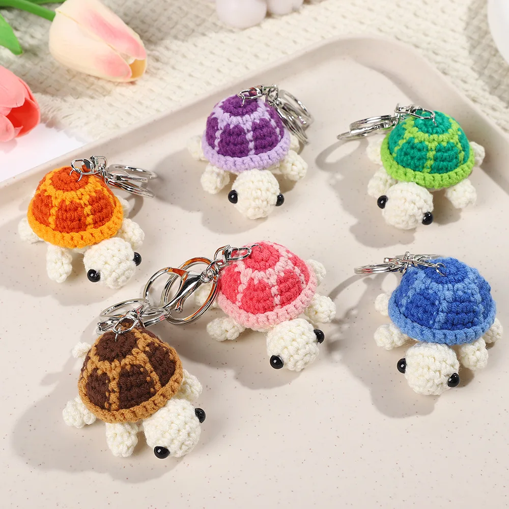 New Positive Energy Turtle Doll With KeyChain Creative Handmade Knitted Plush Wool Sea Turtle Hanging Pendant Christmas Gift