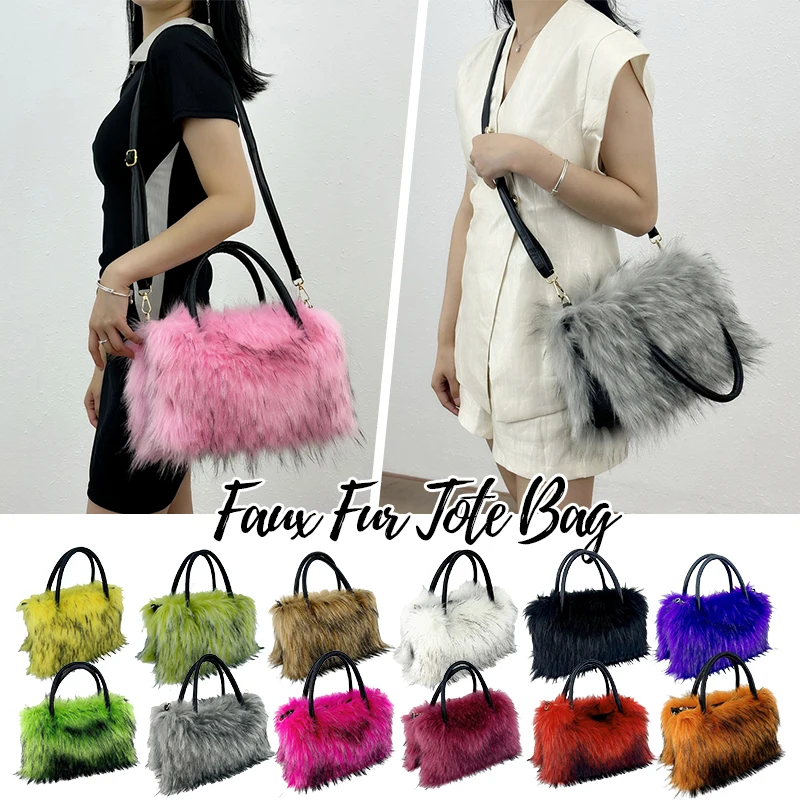 

Luxury Faux Raccoon Fur Tote Bag for Women Oversized Fluffy Shoulder Handbag Large Capacity Soft & Lightweight Winter Party Gift