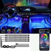 72LED One For Four Car Interior Ambient Foot Strip Light Backlight Remote App Music Control RGB Decorative Lamps