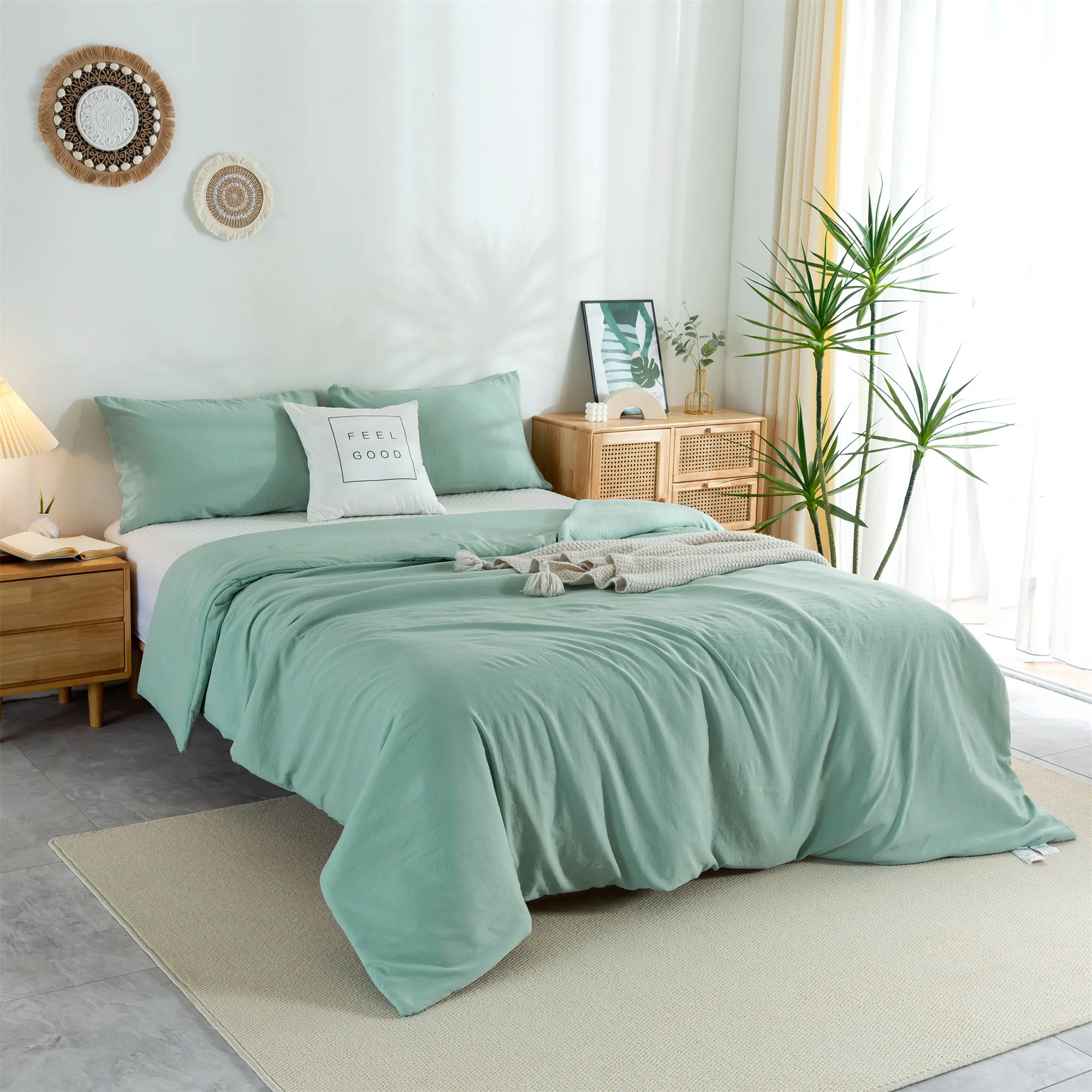 

Twin/Twin XL 68inch*92 inch sage green Bedding comforter set Lightweight Ultra-Soft Cozy All Seasons Washed poly Cotton