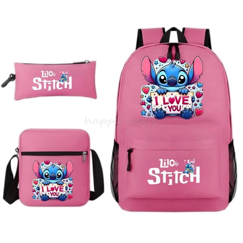 New 3Pcs /Sets Lilo And Stitch School Bags Solid Color Large Capacity Laptop Backpack Students Schoolbag Anime Travel Mochilas