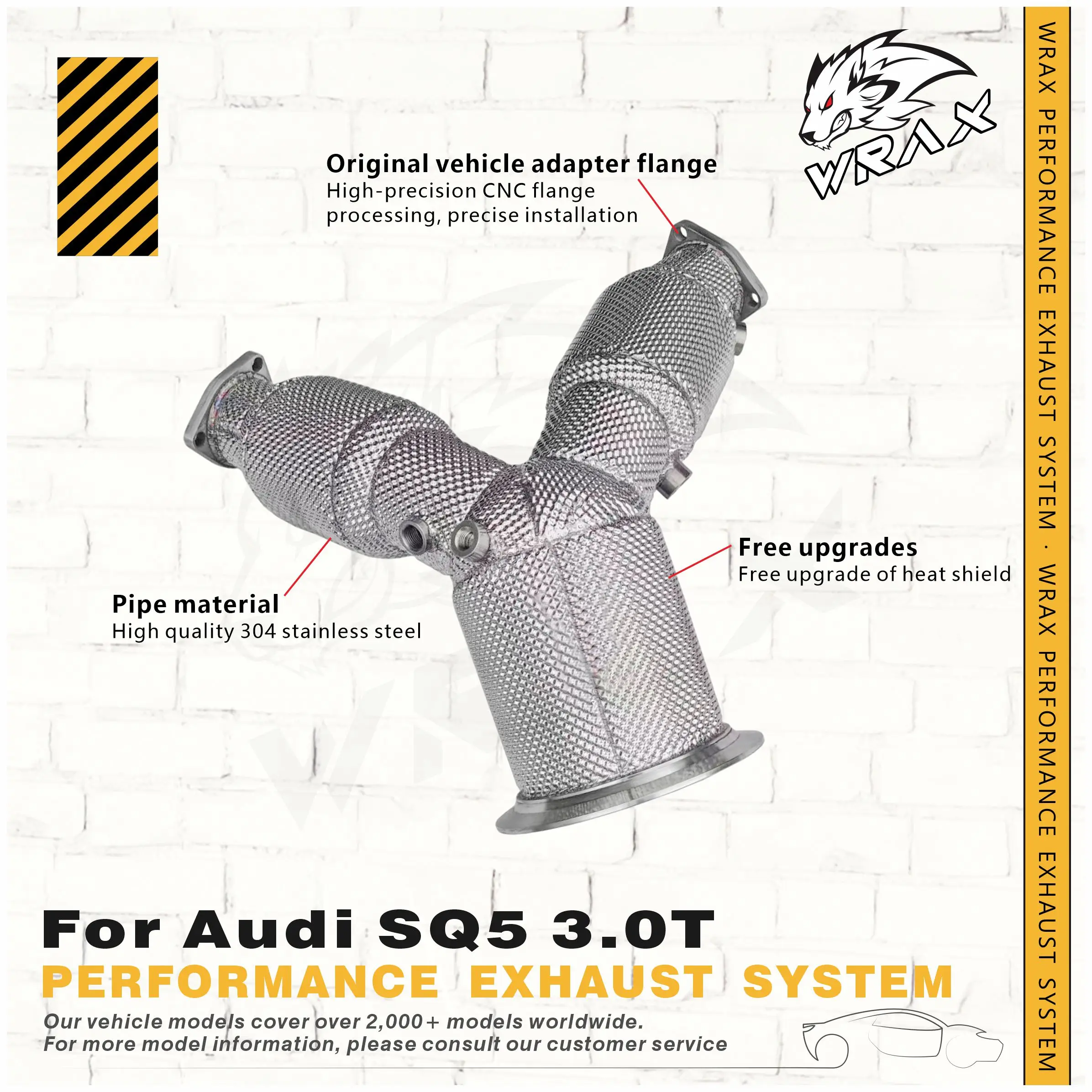 

WRAX Premium High Flow Downpipe for Audi SQ5 3.0T SS304 Exhaust Pipe with Heat Shield Lossless Installation