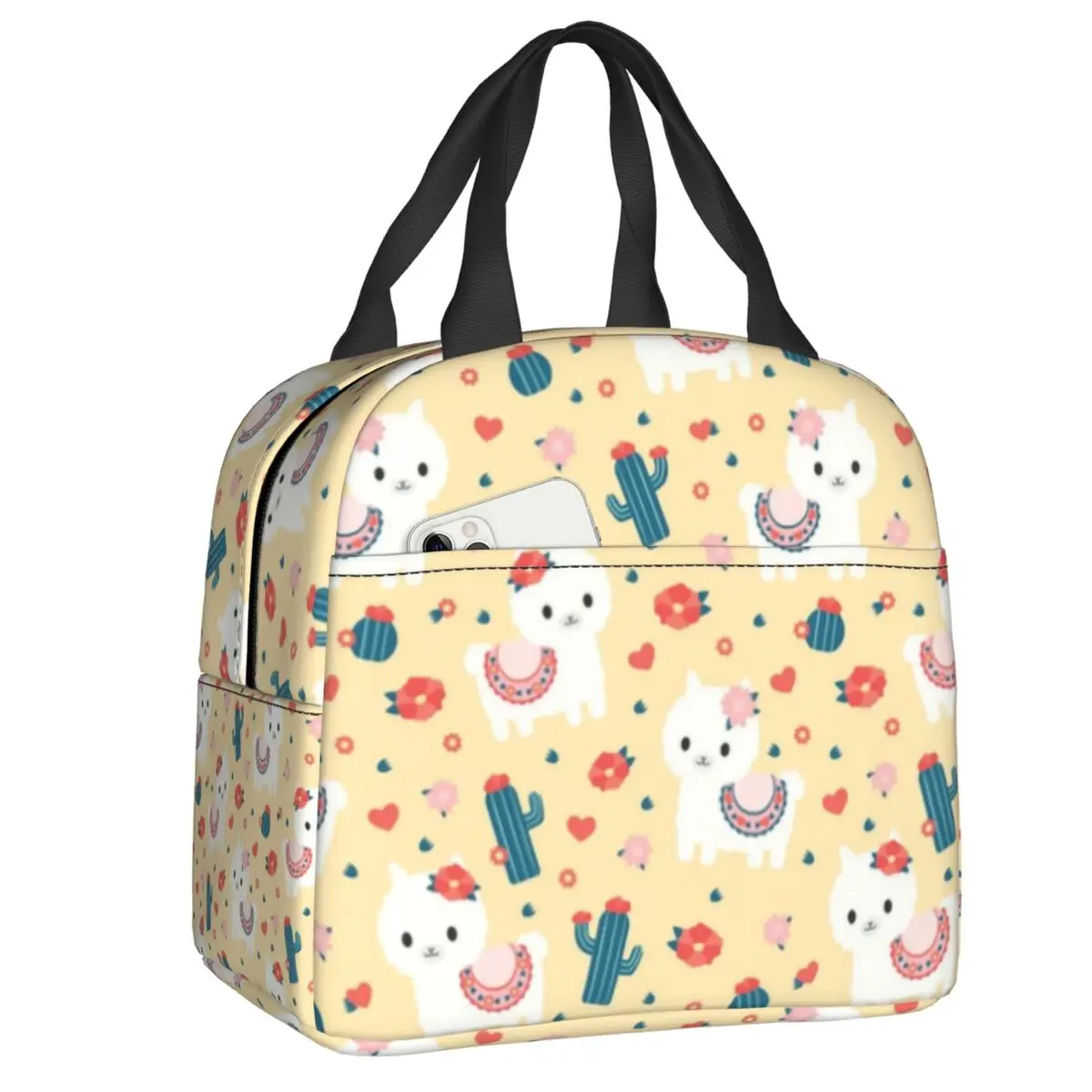 

Custom Happy Llama Pattern Lunch Bag Men Women Cooler Thermal Insulated Lunch Box for Children School
