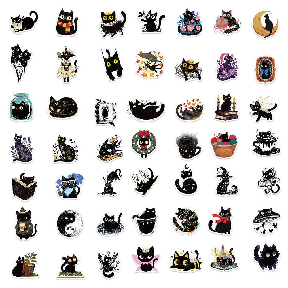 10/30/50PCS Cute Art Black Cat Cartoon Graffiti Stickers Aesthetic DIY Guitar Luggage Phone Suitcase Fun Sticker for Kid Gift