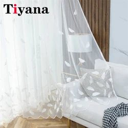 French White Embroidery Feather Curtains Bedroom Sheer Tulle Curtains For Living Room Balcony Window Transparent Tulle Drapes