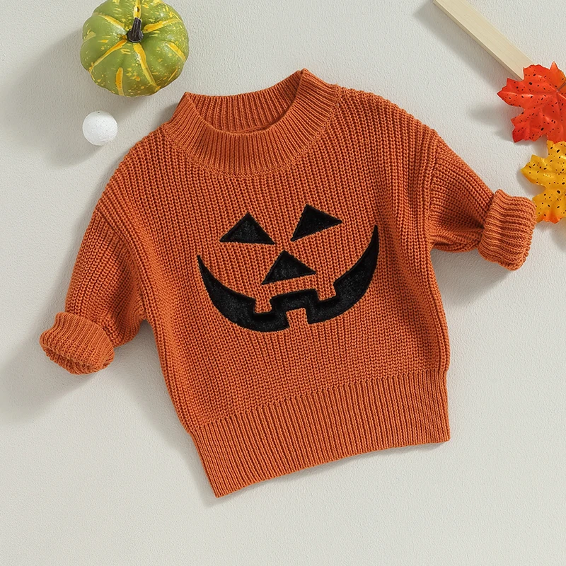 

Cute Baby Knitted Sweater with Spooky Halloween Ghost Spider Design Cozy Long Sleeve Pullover for Infant and Toddler