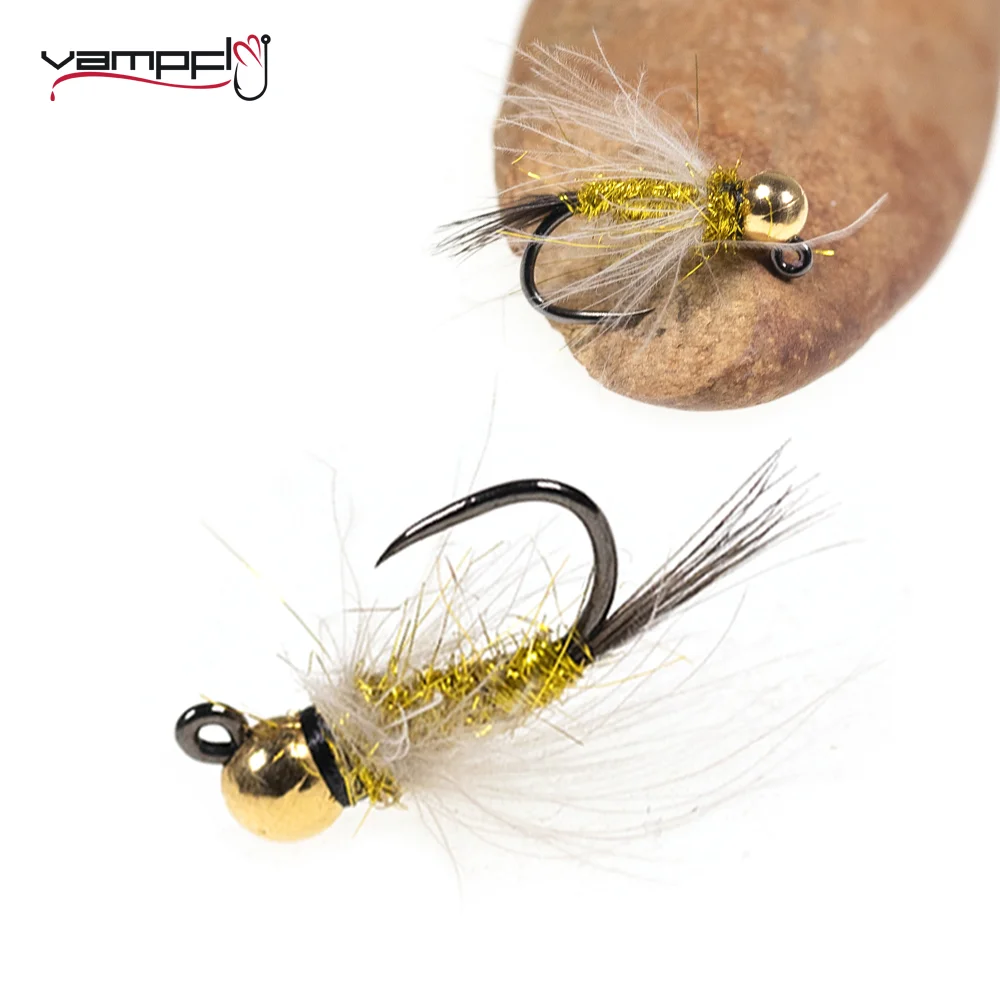 Vampfly 4 szt. Jig nimfa mucha wolframowa główka koralikowa CDC Hackle Jig Hook muchy wędkarskie szybko tonące przynęty na pstrągi przynęty # 12