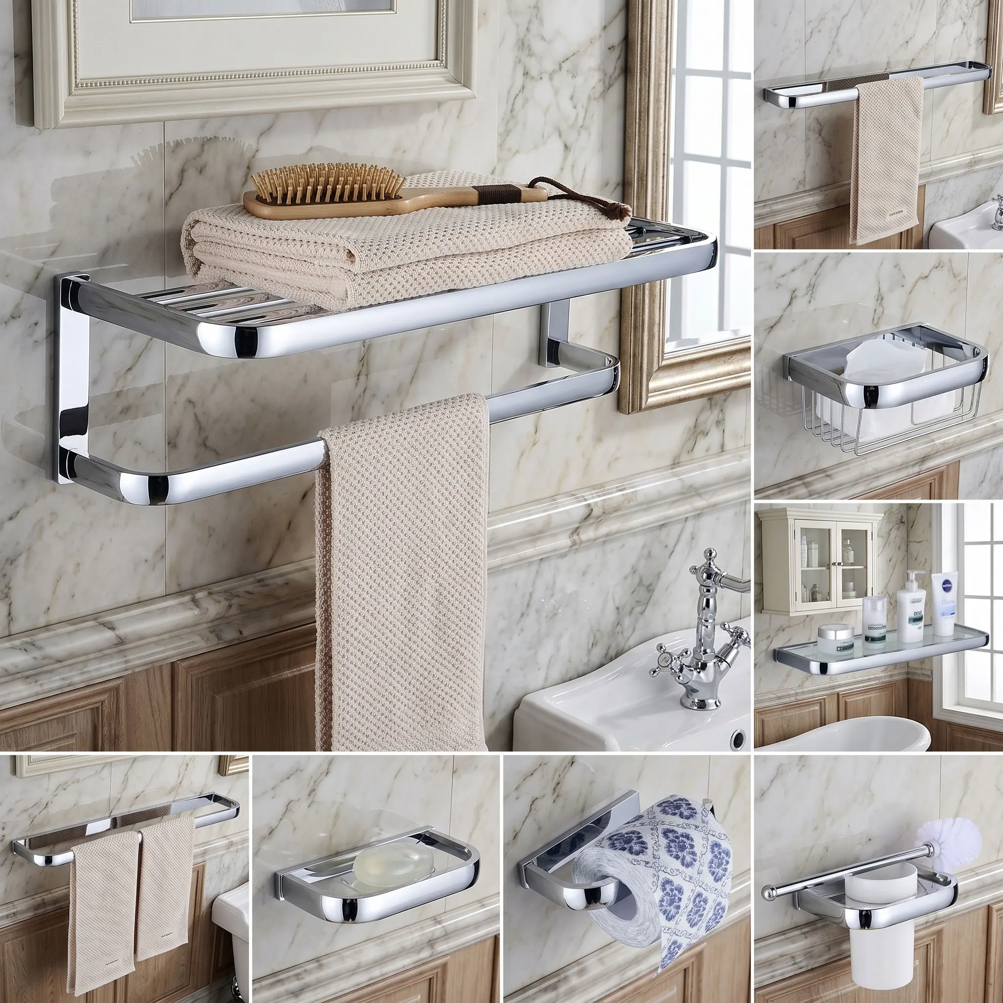 

Juego de accesorios de baño, toallero con gancho de latón rosa dorado, soporte de papel tisú, accesorios de baño, montaje en par