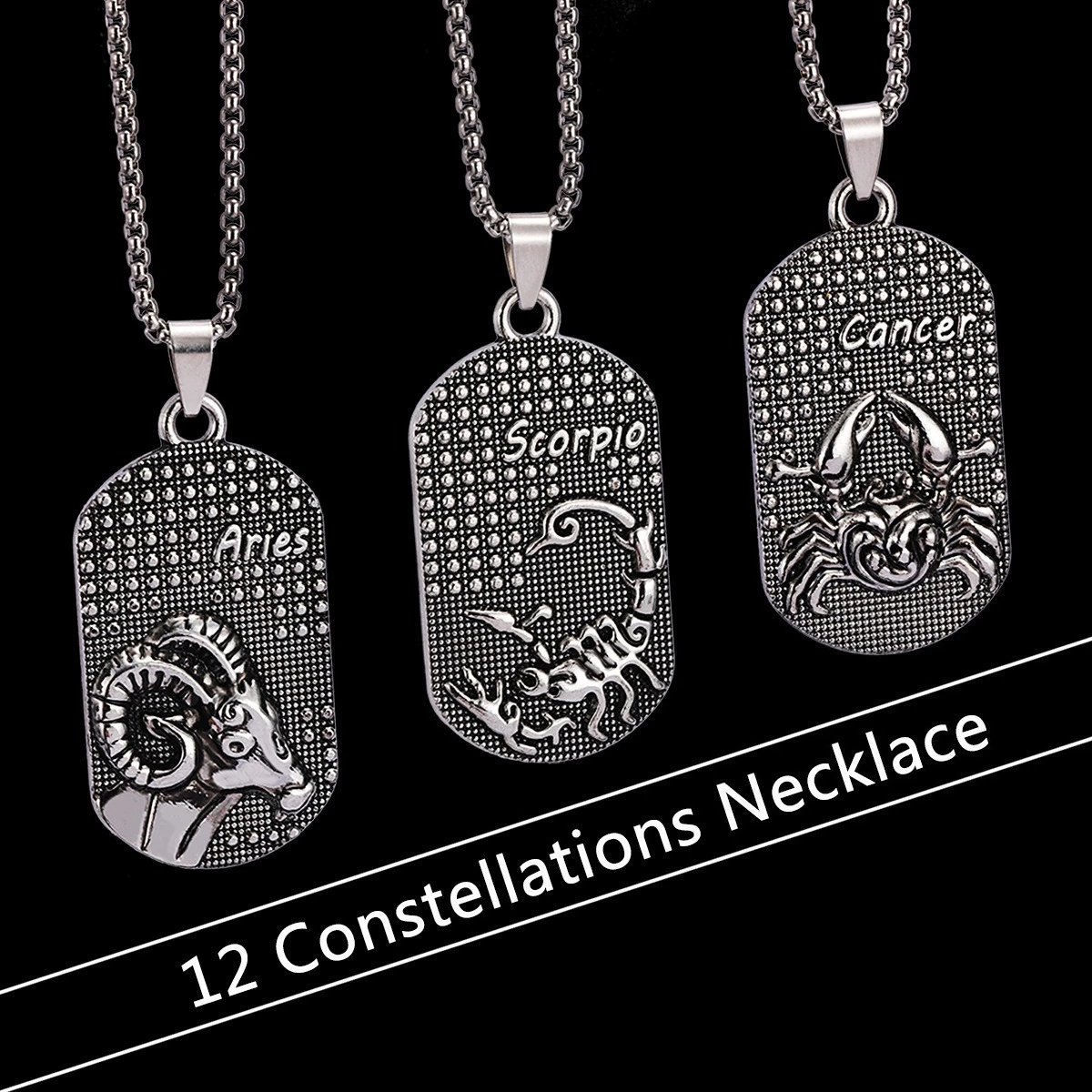 

12 constellation Scorpio Aries Capricorn pendant necklace personalized retro style men women couple necklace