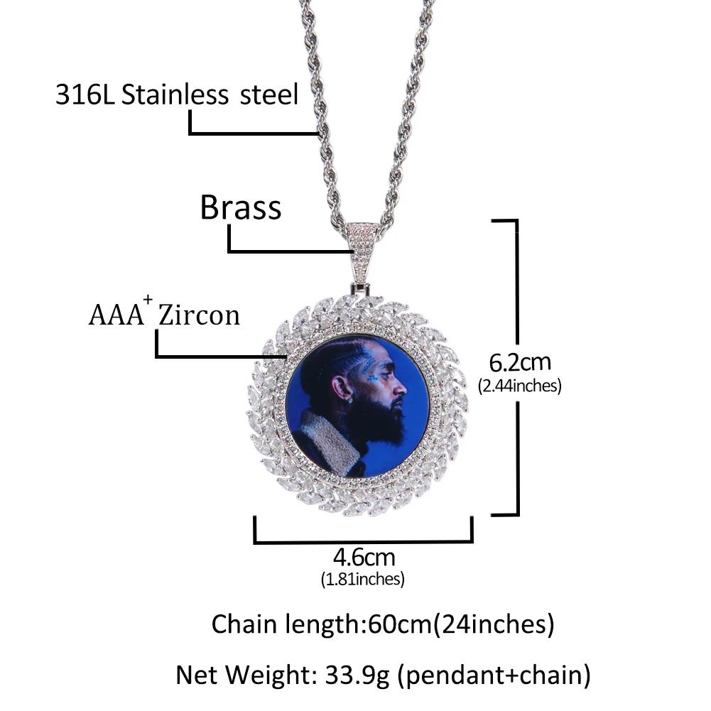 TBTK DIY Photo Pendant Around Wheat Ears Full Iced Out CZ Picture Pendant Engrave Name Fashion Memory Jewelry For Gift