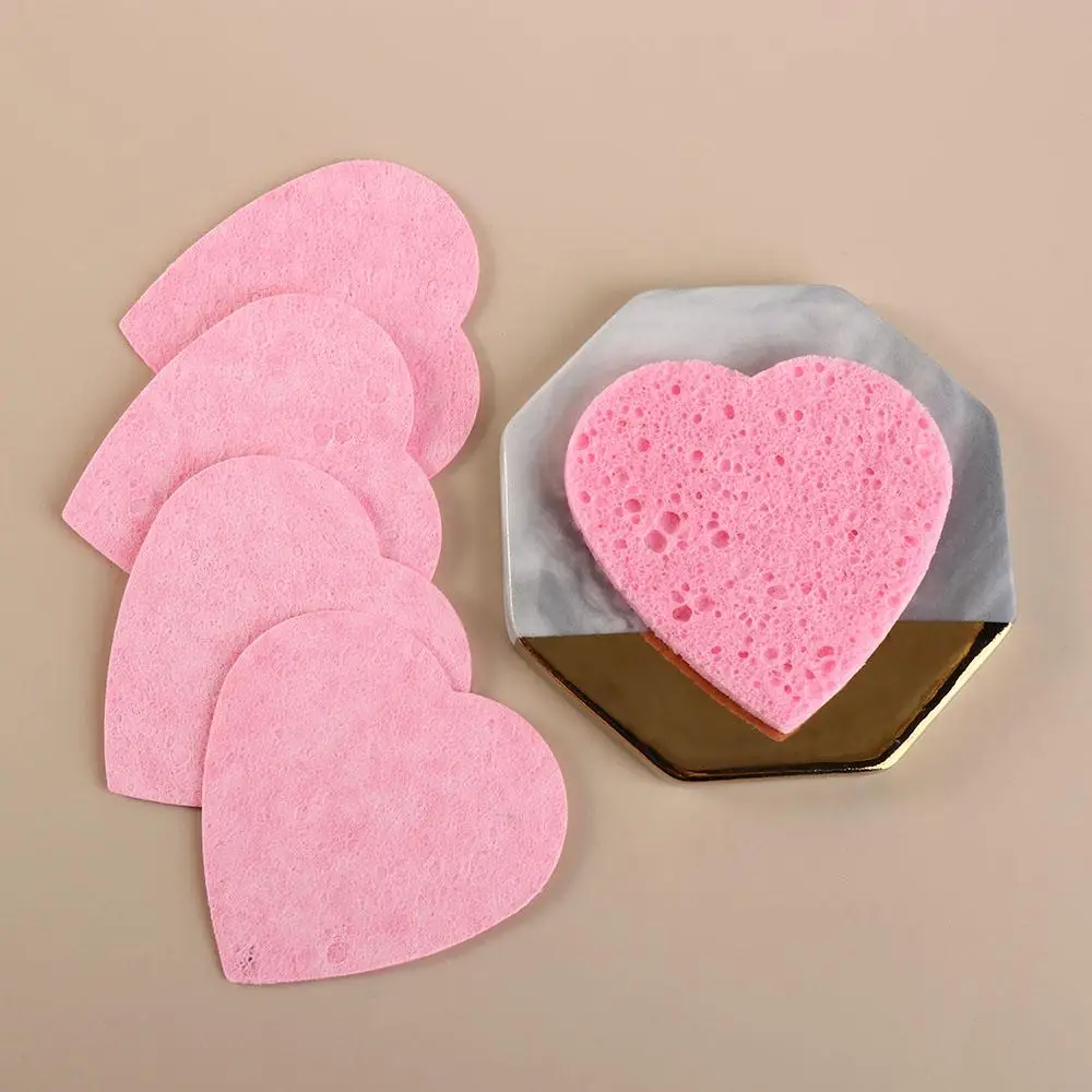 10 Pieces Heart Shaped Cosmetic Puff Pink Natural Makeup Remover Tool 7mm Face Washing Cleansing Sponge Compressed Sponge